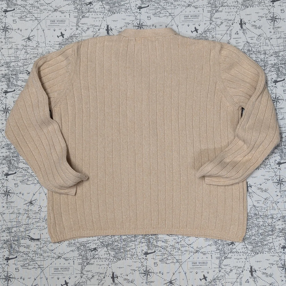 Vintage 90s Eddie Bauer Beige Ribbed Cotton Cardigan Sweater Size Medium - Picture 3 of 4